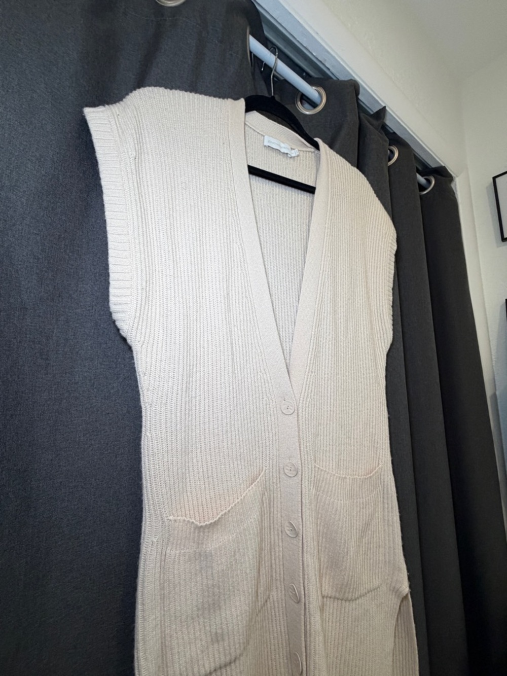 Jonathan Simkhai | Neutral Selma Long Cardigan in Ribbed Knit wool, cotton blend - Picture 5 of 11